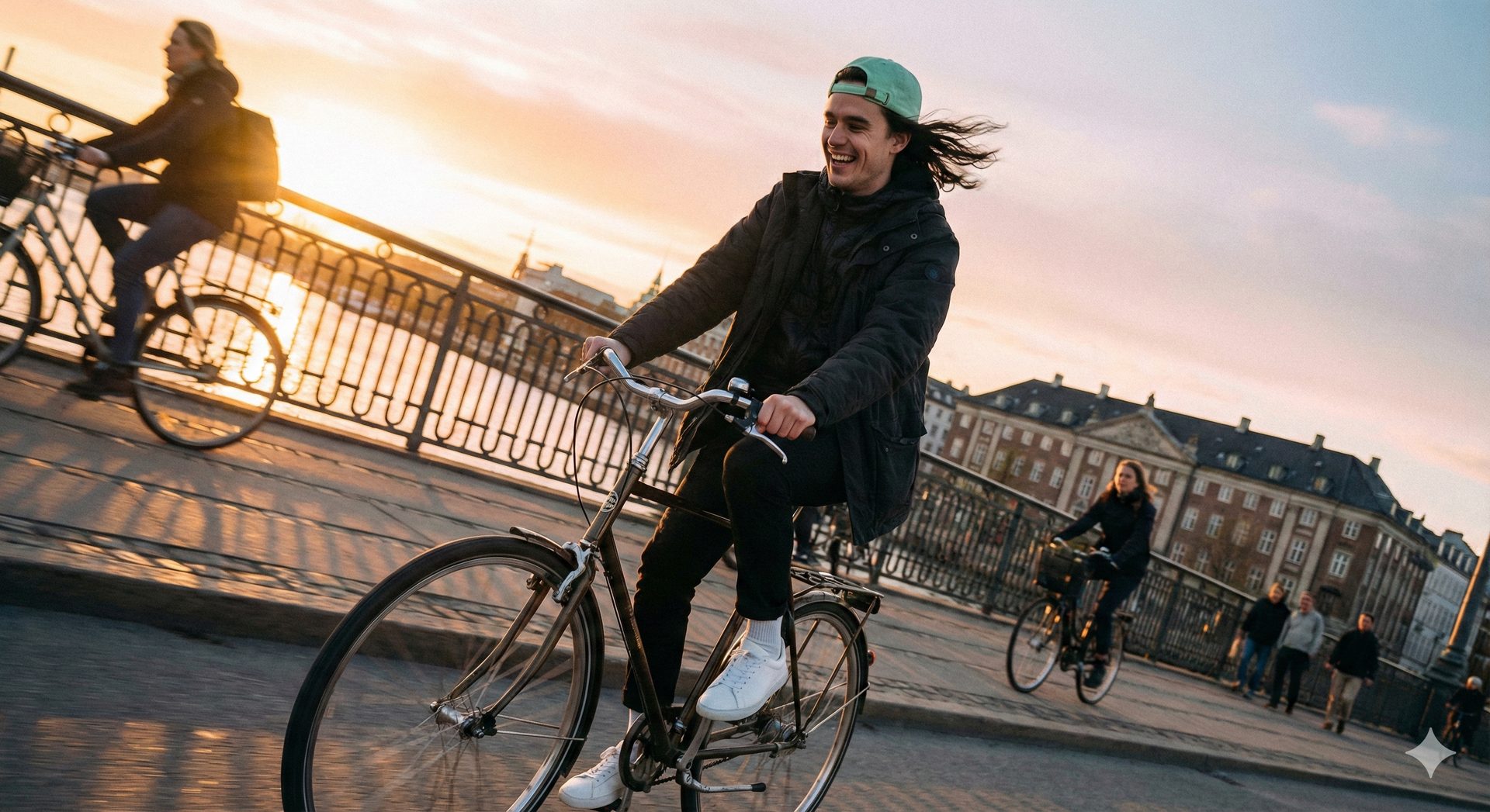 Person cykler med energi og frihed i aftensol